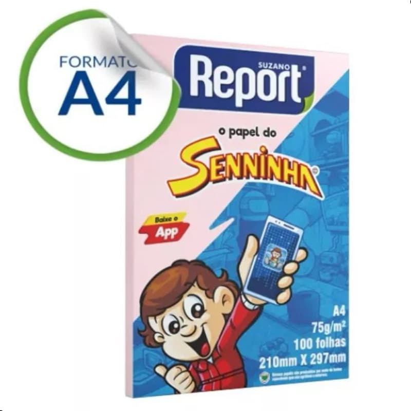 Papel Sulfite A4 Senninha Report 100 Folhas 75g/m². Rosa/Escolar
