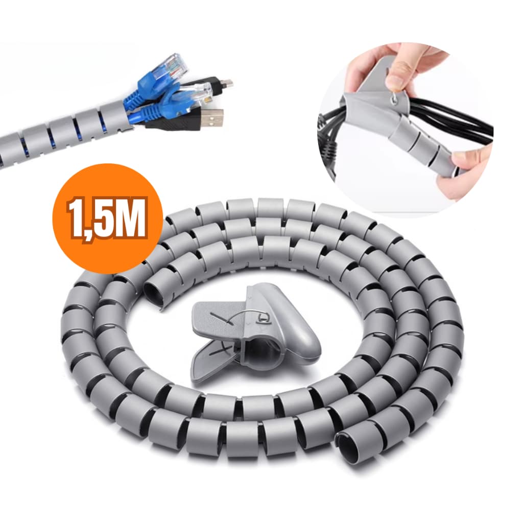 Organizador de Fios e Cabos Espiral 1,5M x 20mm Com Aplicador para Escritório Setup Gamer Tv