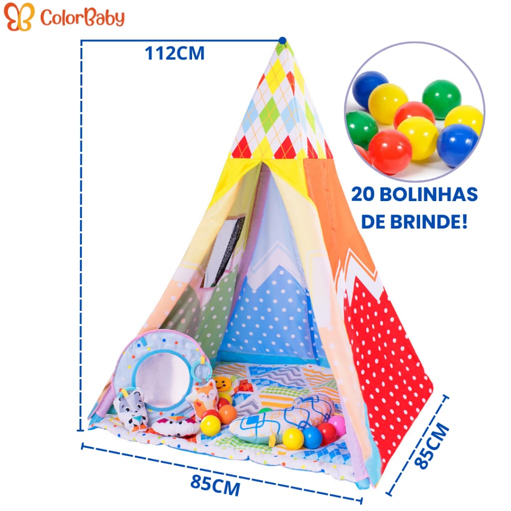 Tapete de Atividades Infantil Cabana Musical – Acolchoado, Travesseiro, Espelho e Bolinhas ColorBaby