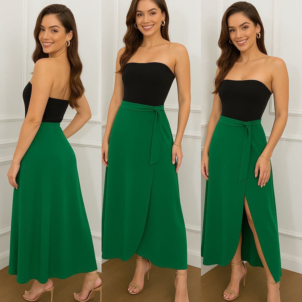 Saia Envelope Feminina Tecido Duna Forrada | Não Transparente | Moda Longa 36 ao 44 | Envio Rápido