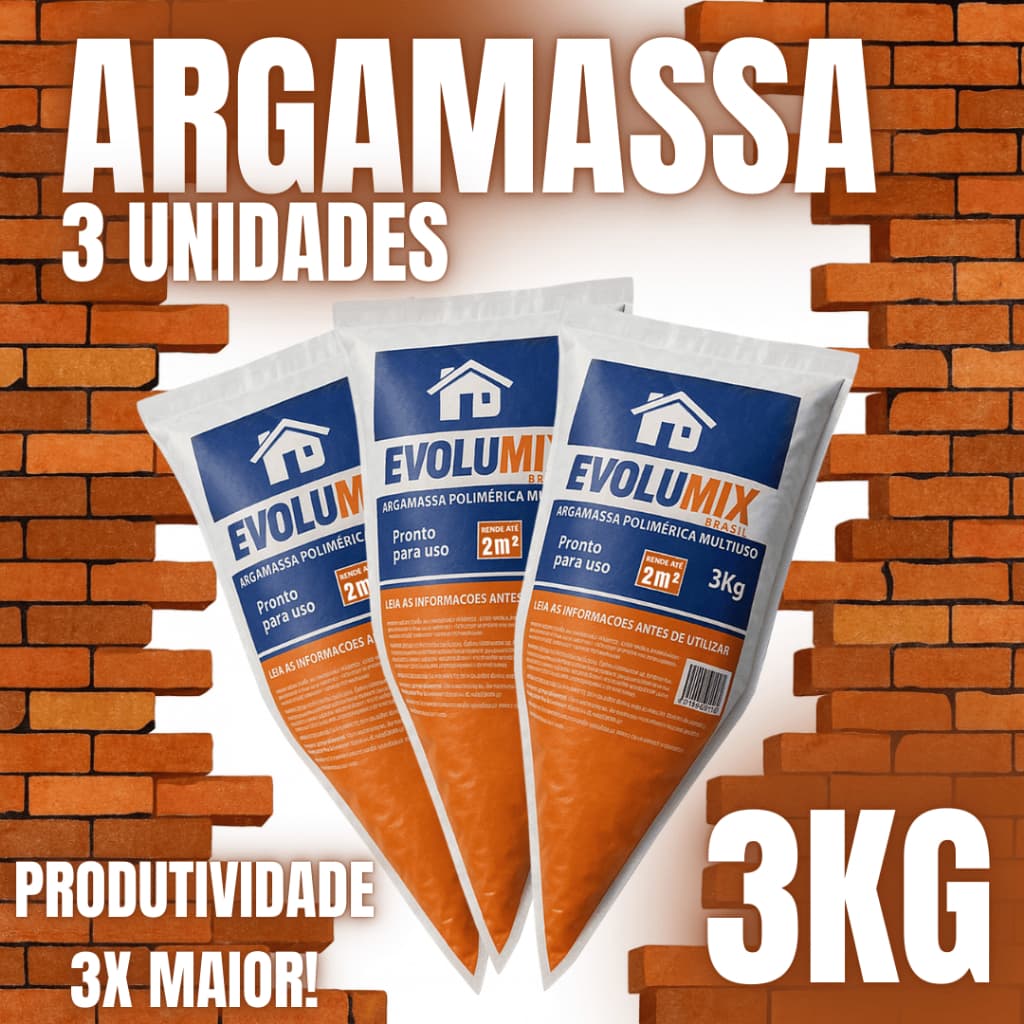 KIT 3 BISNAGAS ARGAMASSA POLIMÉRICA 3KG COLA BLOCO TIJOLO ASSENTAMENTO PROFISSIONAL ALTO RENDIMENTO