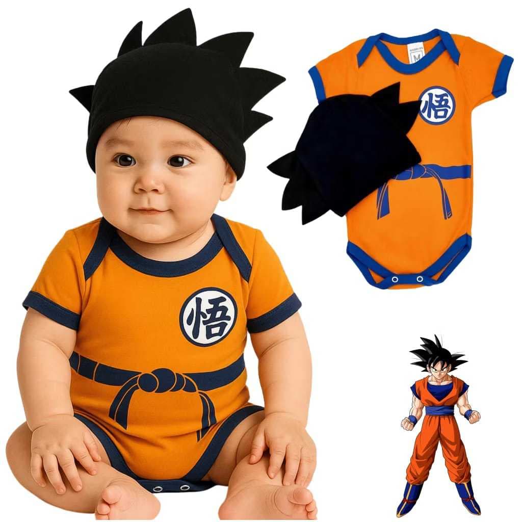 Body Bebe Goku Body + Touca Dragonball Mesversario Temático