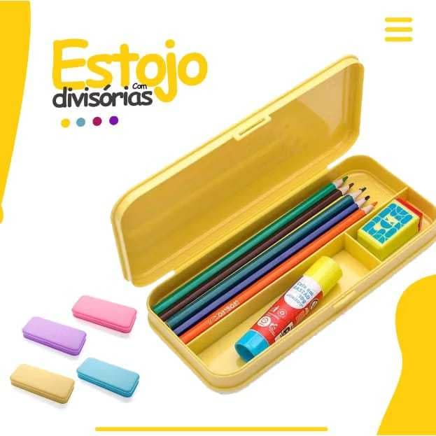 Estojo Escolar Plástico Com Divisórias Pastel Trend - Leoeleo