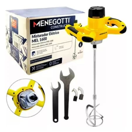 Misturador de Tinta e Argamassa Menegotti MEL1600W 60Hz Motor Mono Para Mistura Profissional
