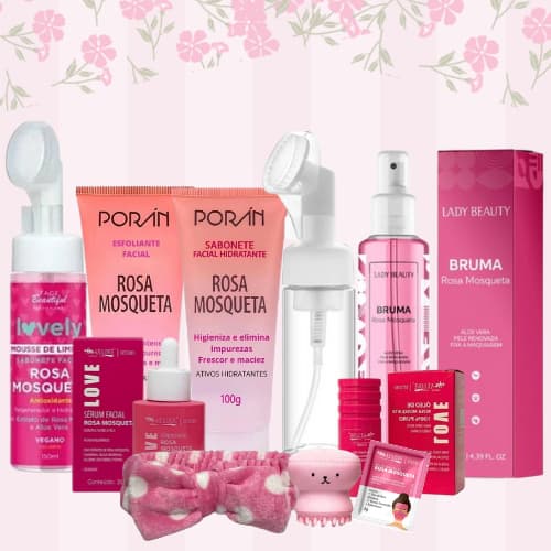 Kit Rosa Mosqueta Skin Care Limpeza Facial cuidados Completo com sabonete esfoliante brinde