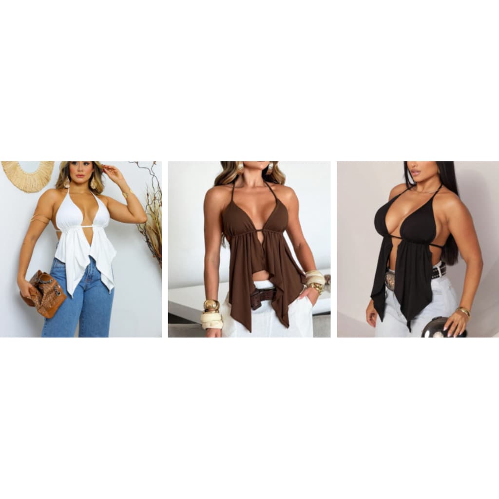 Kit 3 Top Malibu Cortininha Blusinha Feminina Babado Com Bojo