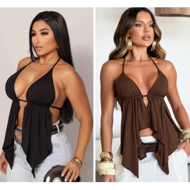Kit 2 Top Malibu Cortininha Blusinha Feminina Babado Com Bojo