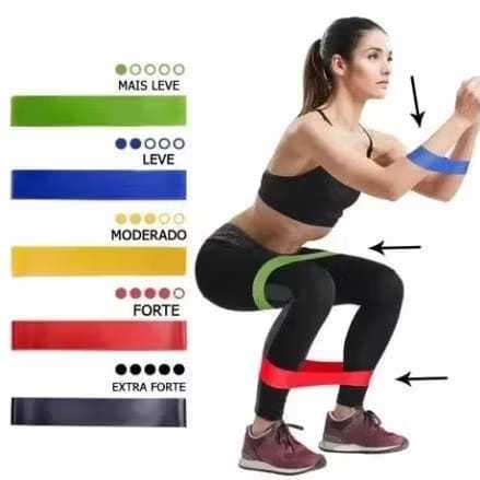 Indicado | Kit 5 Faixa Elástica para Exercício de Resistência | Yoga • Pilates • Treino • Academia | Entrega Rápida