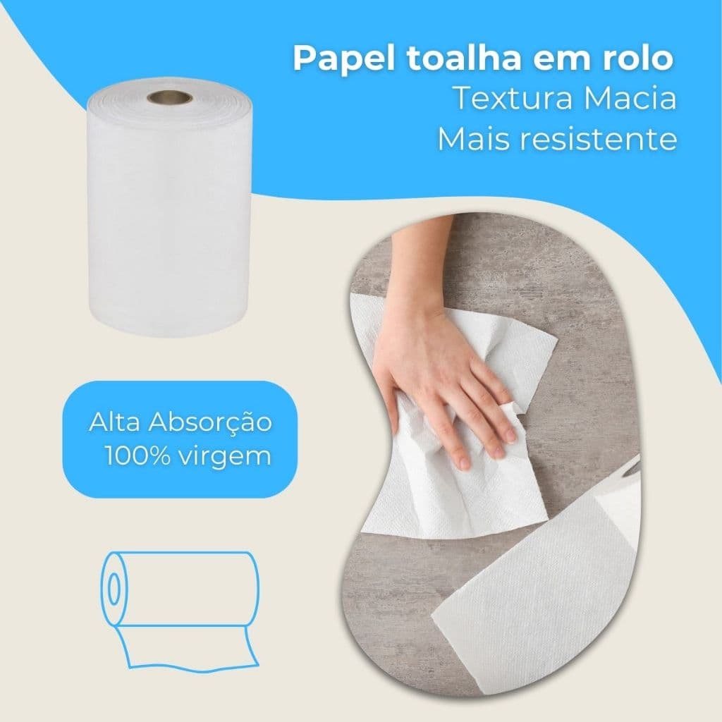 3-6 Toalha de Papel em Rolo Branco  500g 100% Celulose – Lisa, Sem Picote, para Lavabo, Banheiro e Uso Profissional