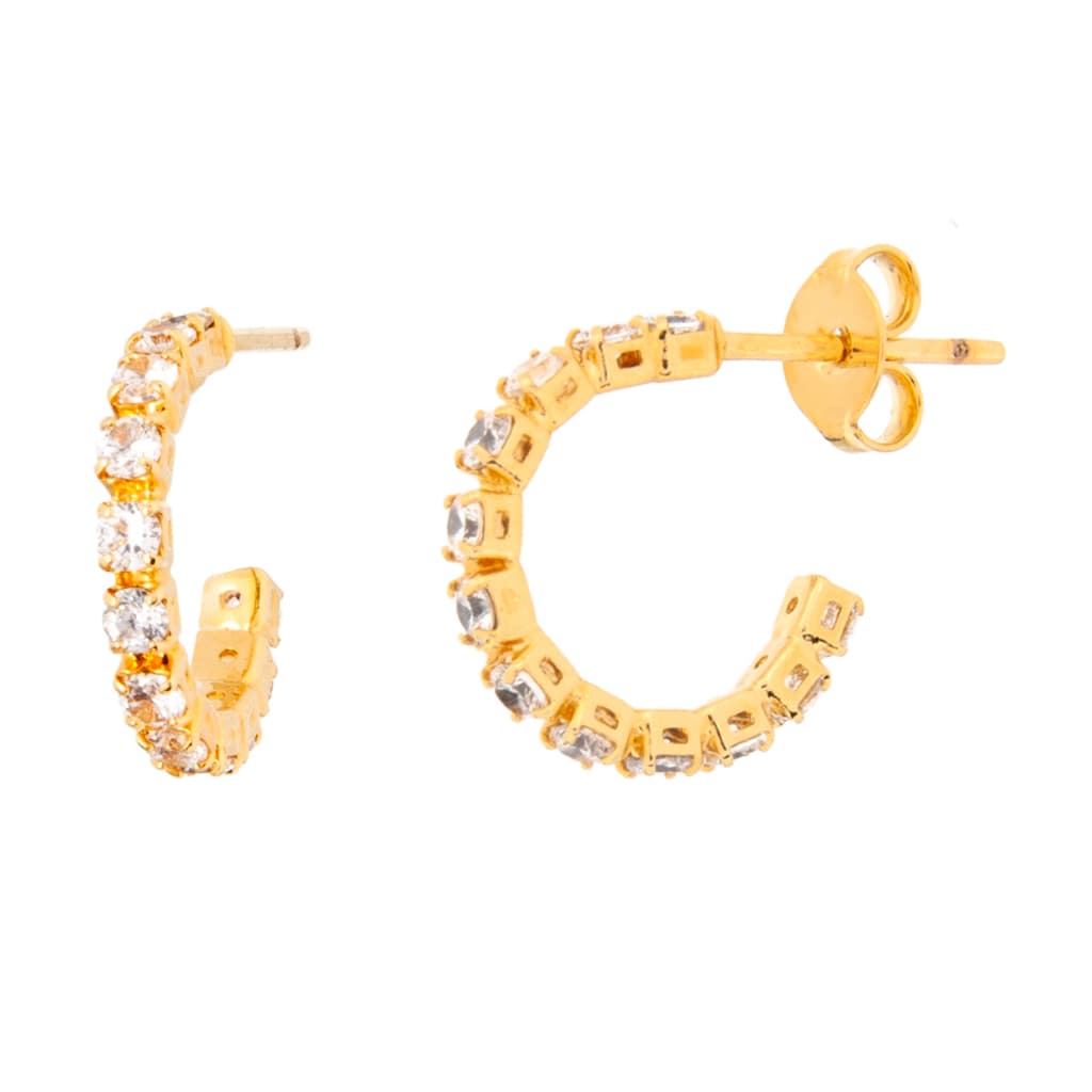 Par Brincos Folheado Ouro Argola De Strass 1,3cm 33183