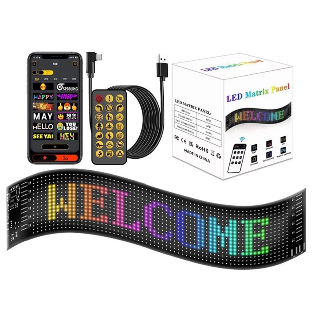 Painel de LED matrix com controle Sinal Publicitário Programável Multilíngüe APP DIY Scrolling LED Car 92*374MM
