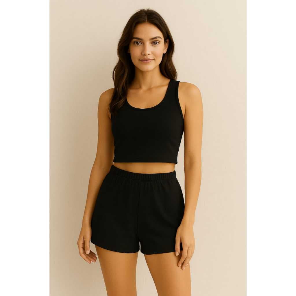 Conjunto em Malha 100% algodão Shorts e Blusa com elástico confortavel