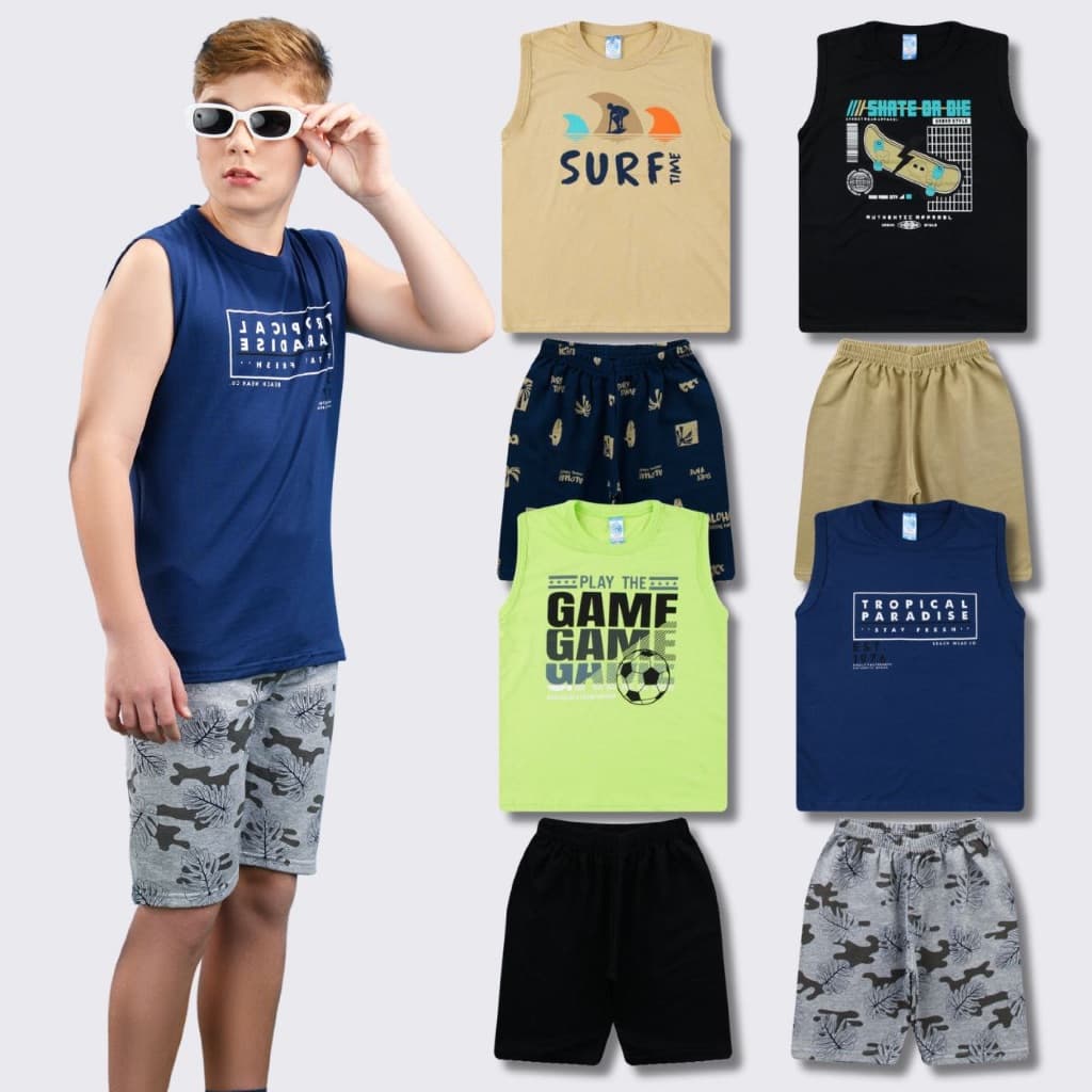 Kit 4 Conjunto Regata Juvenil Bermuda Moletom Menino 10 A 16