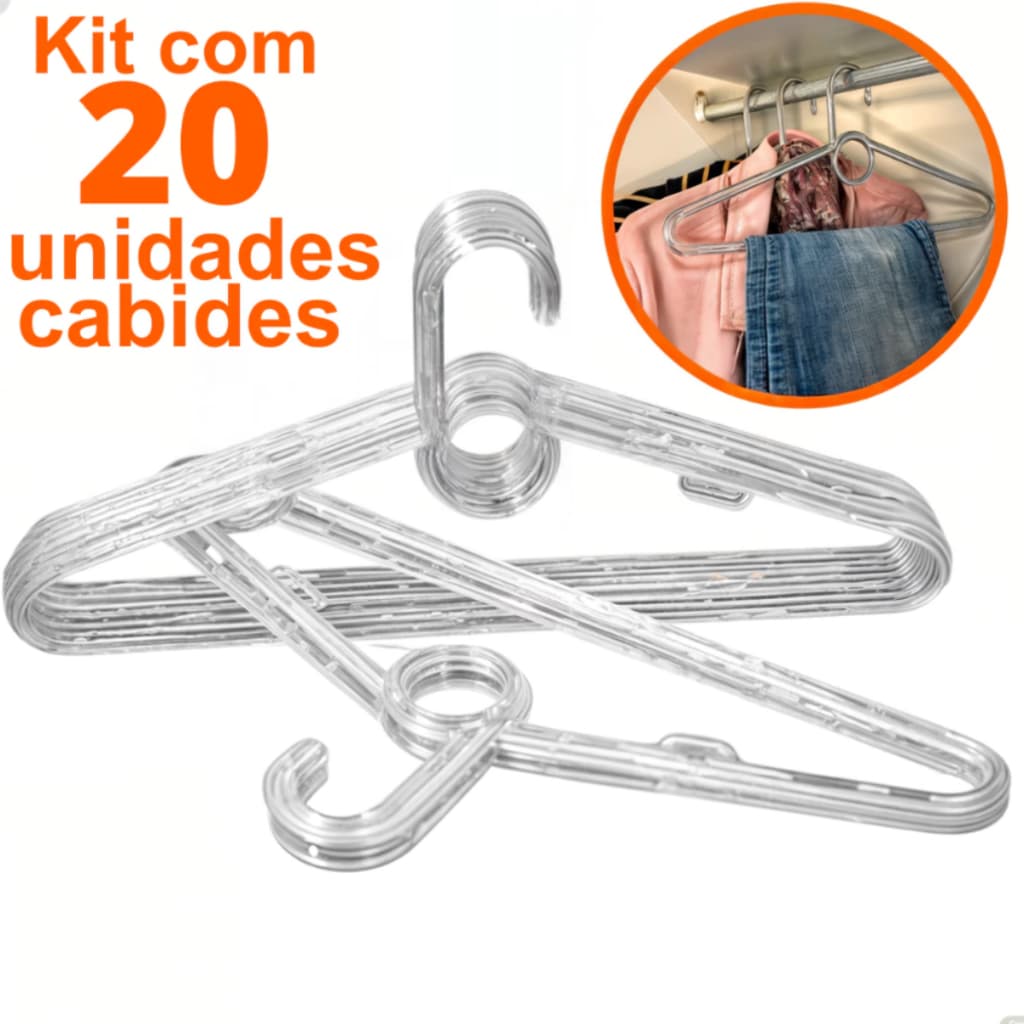 Kit 20 Unidades de Cabides Acrilico Reforçado para Guarda Roupa
