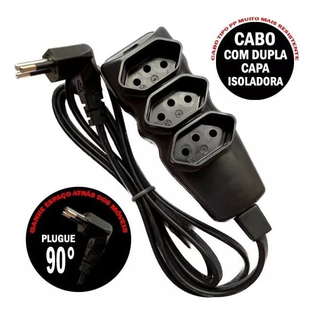 EXTENSÃO ELETRICA REGUA  3 TOMADAS 2P+T 1,50METROS MEGATRON CABO REFORÇADO