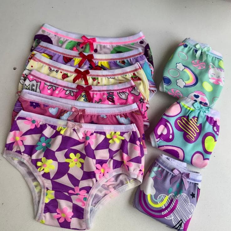 Kit 5 Calcinha Infantil De 01 a 12 Anos Forro 100% Algodão De Menina Criança Desfralde