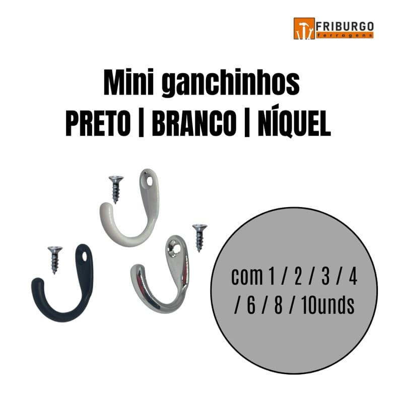 Mini gancho cabide tamambo P - Artesanato - PRETO | BRANCO | NIQUELADO - Quantidades de 1 a 10 unidades