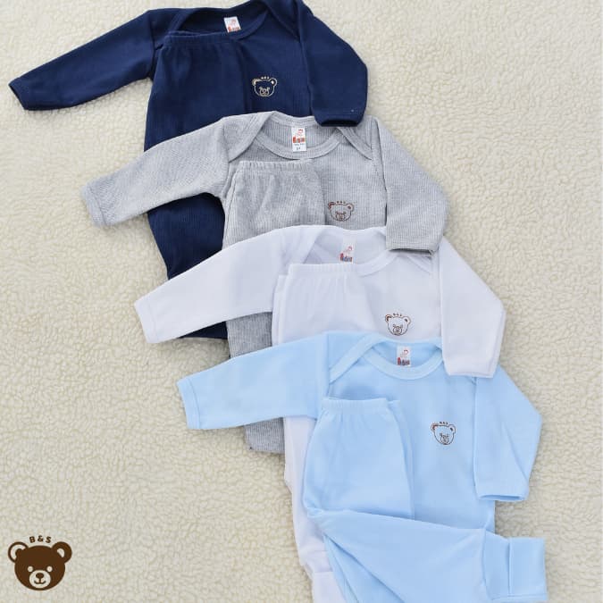 Conjunto Body Manga Longa Com Calça Algodão Menino Menina Infantil Bebê Macio