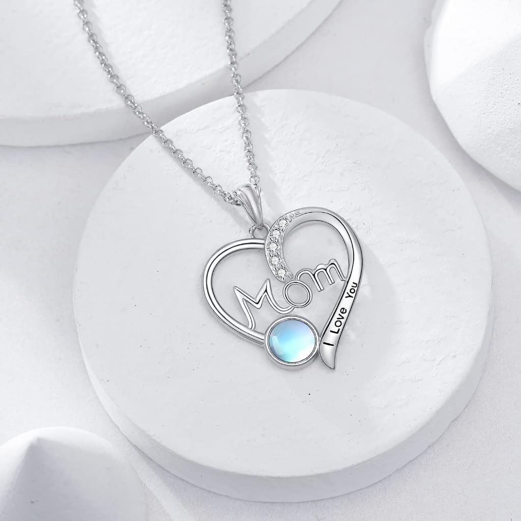 Colar Coração Mom Significado Mãe I Love You com pedra brilhante
