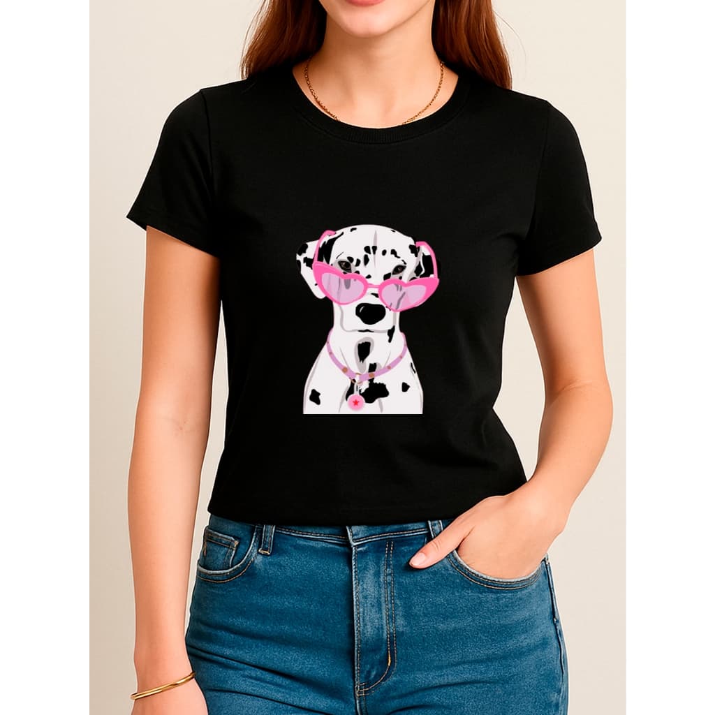 Camiseta Babylook Feminina Estampada 100% Algodão Cachorro Dálmata Fofo Bicho Animal