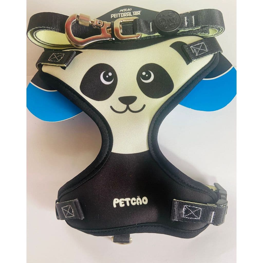 Conjunto Peitoral + Guia Para Cachorros PetCão Panda Pandinha Fofo