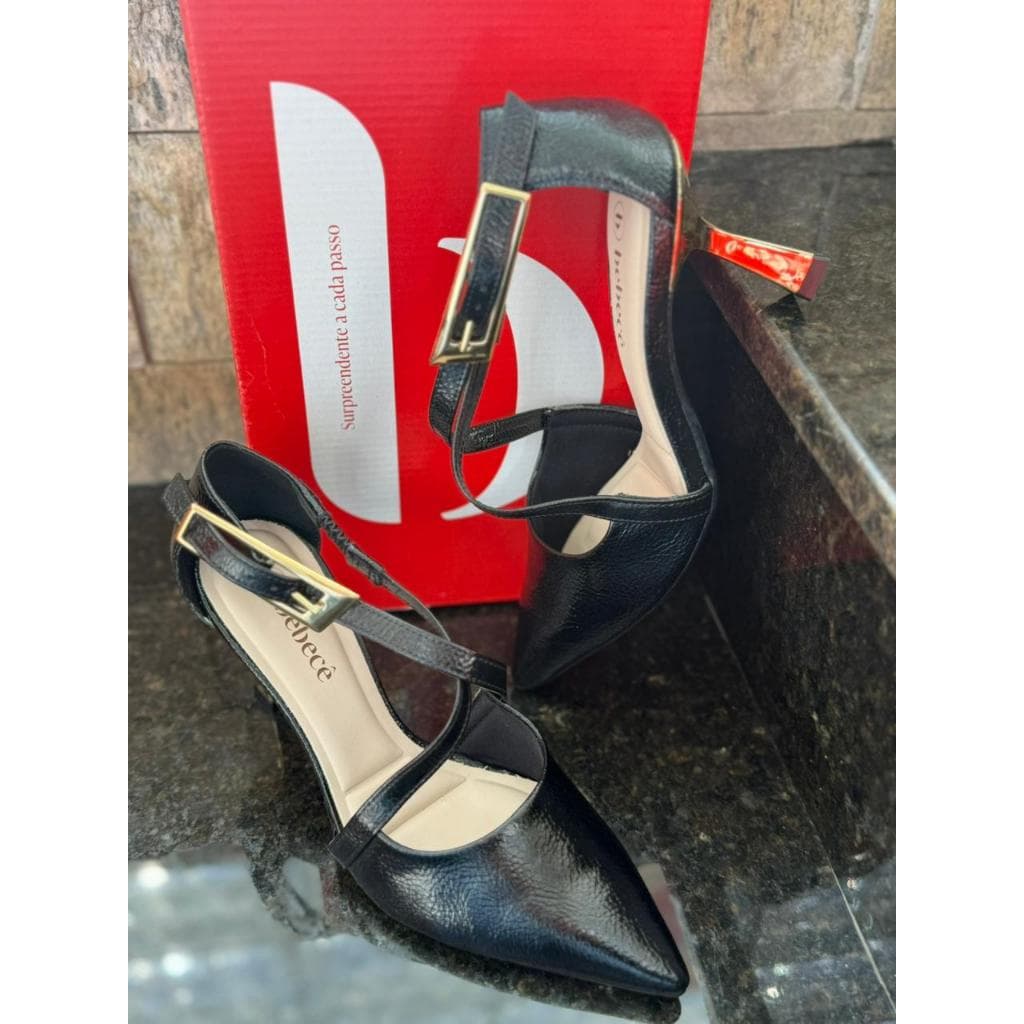 Sapato Scarpin Bebecê Couro Feminino Nobuck Elegante Social Festa Fivela Detalhe Brilhos