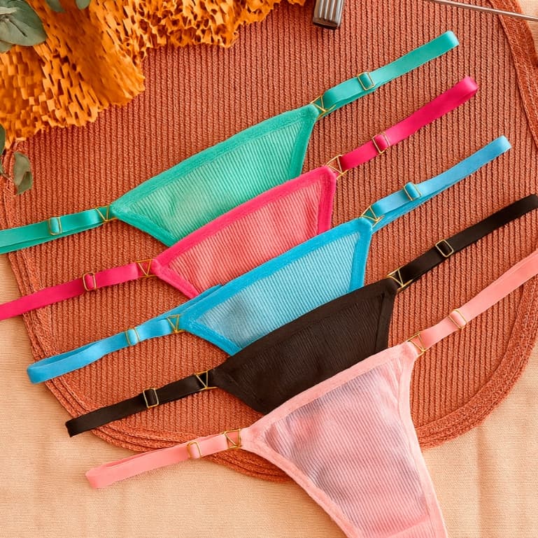 10 Calcinhas Fio Dental Caneladas Tanga Regulagem String Exclusiva Dourada