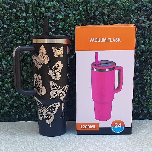 COPO TÉRMICO 1200ML COPÃO COM ARTE A LASER 360 GRAUS TEMA: Borboletas IDÉIAS DE PRESENTE