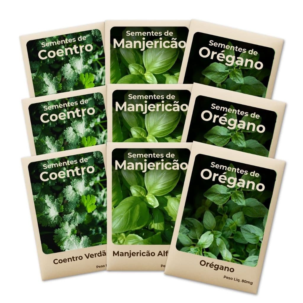 Semente Coentro Manjericão Orégano Ideal Para Horta Cultivo Fácil e Produtivo -Combo 9 Pct