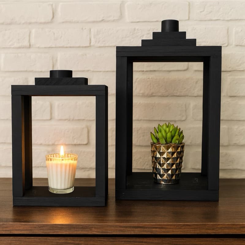 Kit 2 Luminárias Marroquinas em Madeira Pinus– Decoração Rústica e Moderna | Preto ou Natural