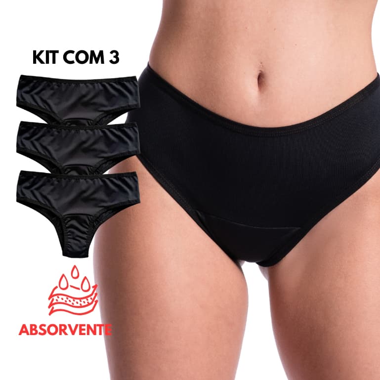 Kit 3 Calcinhas Absorvente Mestrual Incontinência Urinária Reutilizável Conforto