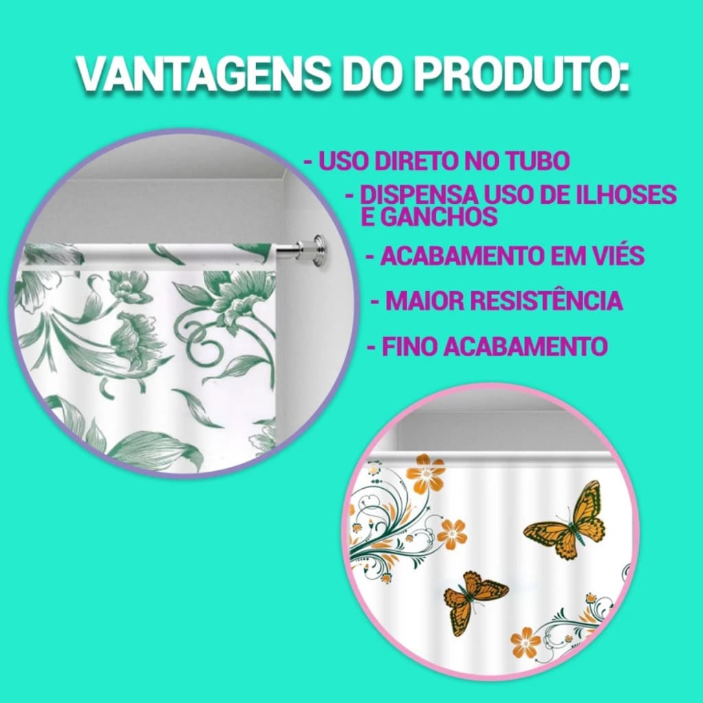 Cortinas Box Diversas Estampadas Uso Direto no Suporte Acabamento em Viés 100% PE