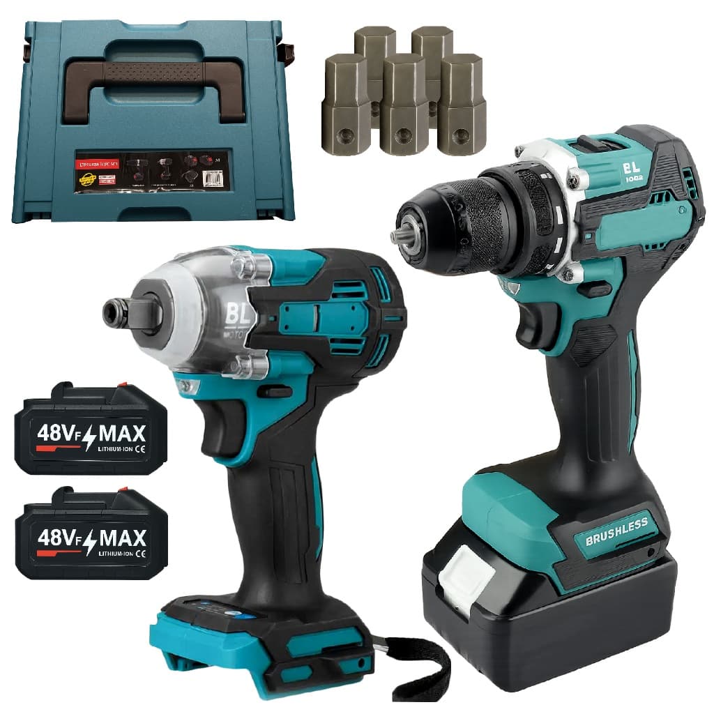 Kit Completo Parafusadeiras Chave De Impacto Bivolt Com Baterias 48v + Maleta De Transporte