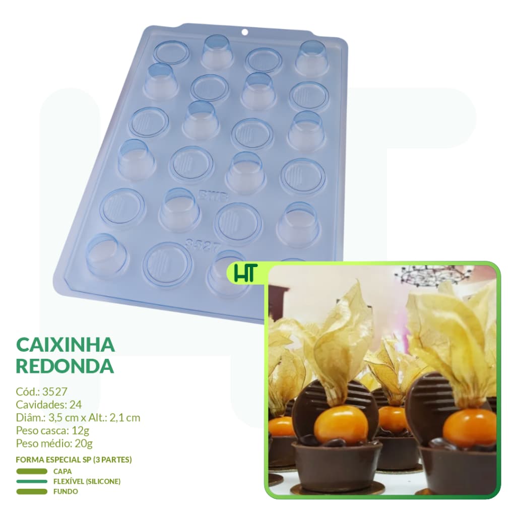 Forma Caixinha Redonda com Tampa BWB 3527 - Forma Especial 3 Partes - Forma Semiprofissional