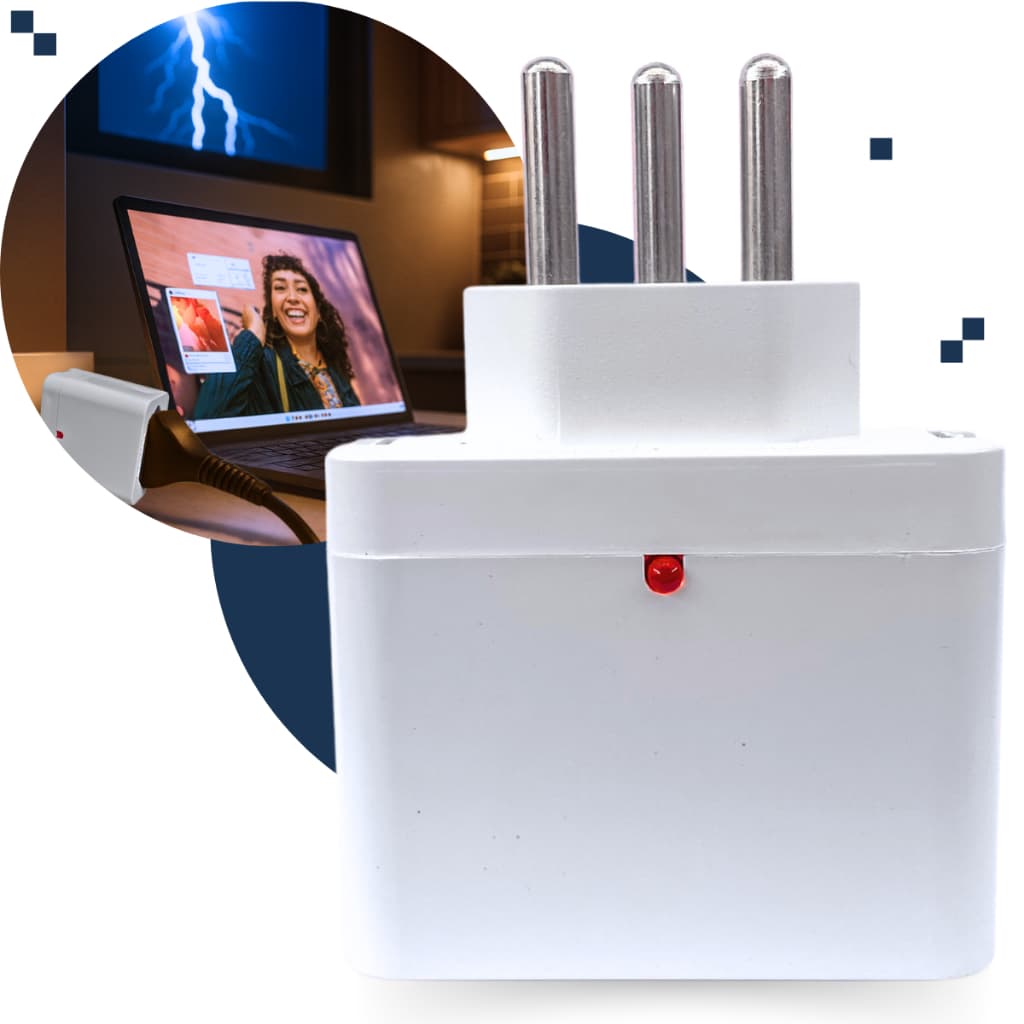 Protetor Elétrico Dps 20A Qualitronix Anti Raios Surtos Tomada Energia Pocket Plug Bivolt 3P