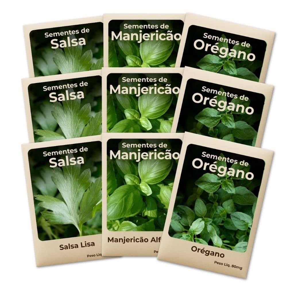 Semente Orégano Manjericão Salsa Ideal Para Horta Cultivo Fácil e Produtivo -Combo 9 Pct