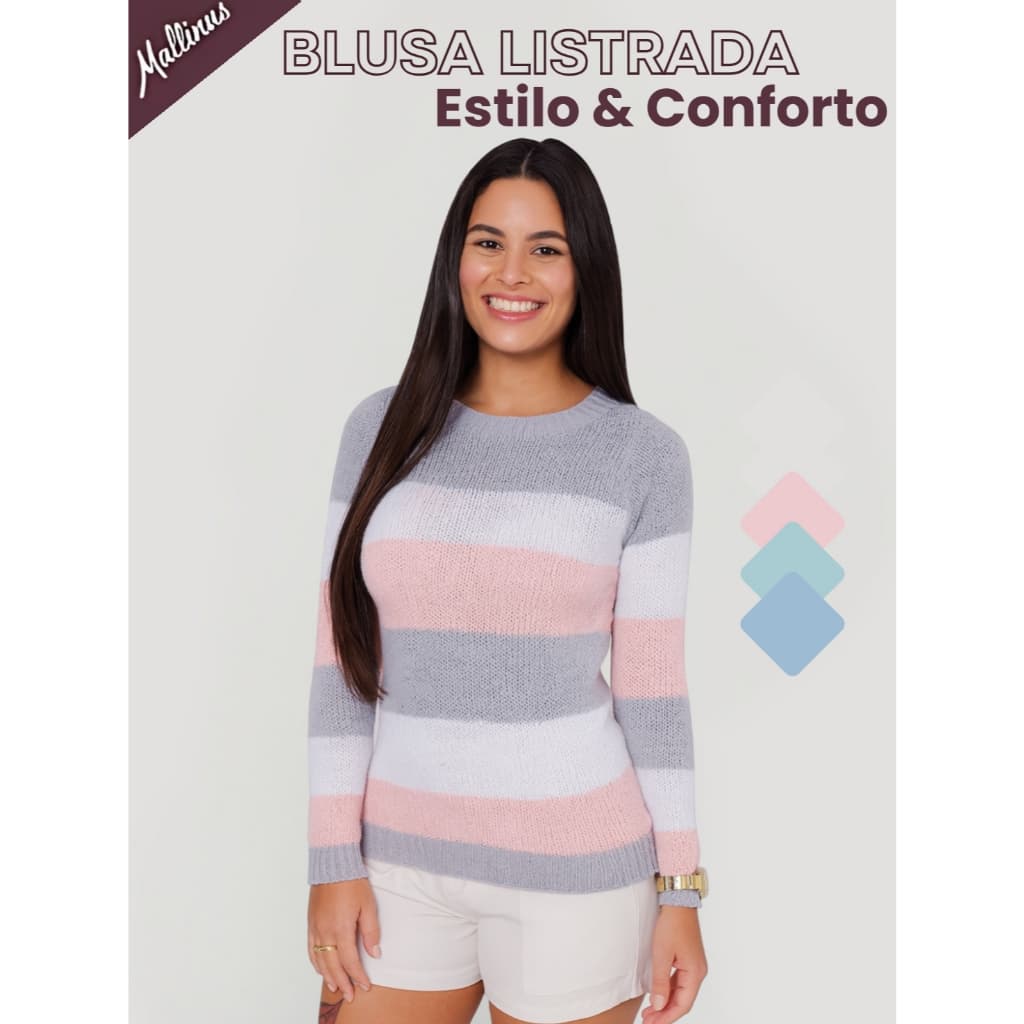 Blusa Trico Emma Feminina Lisa Básica Manga Longa Tricot Inverno