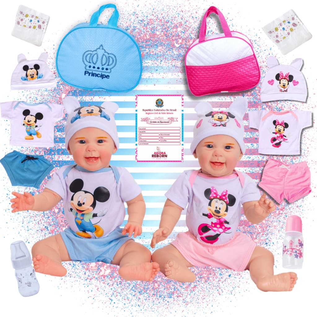 Gemeos Bebê Reborn Boneca Realista Mayze Menina e menino Silicone pode Dar Banho Original Envio Imediato