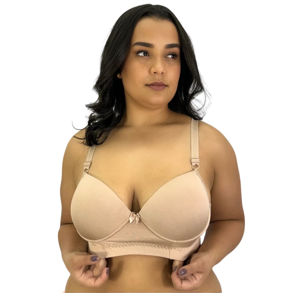 Sutiã Feminino Com Bojo Plus Size Reforçado Dia a Dia Bojão Alça Larga Fecho Triplo Forro Algodão