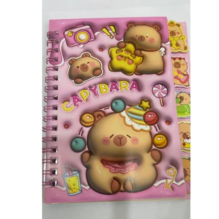 KIT 3D Mini Caderno com Adesivos Capivara   Adesivo Papelaria Criativa Fofa Agenda Diario Kawaii