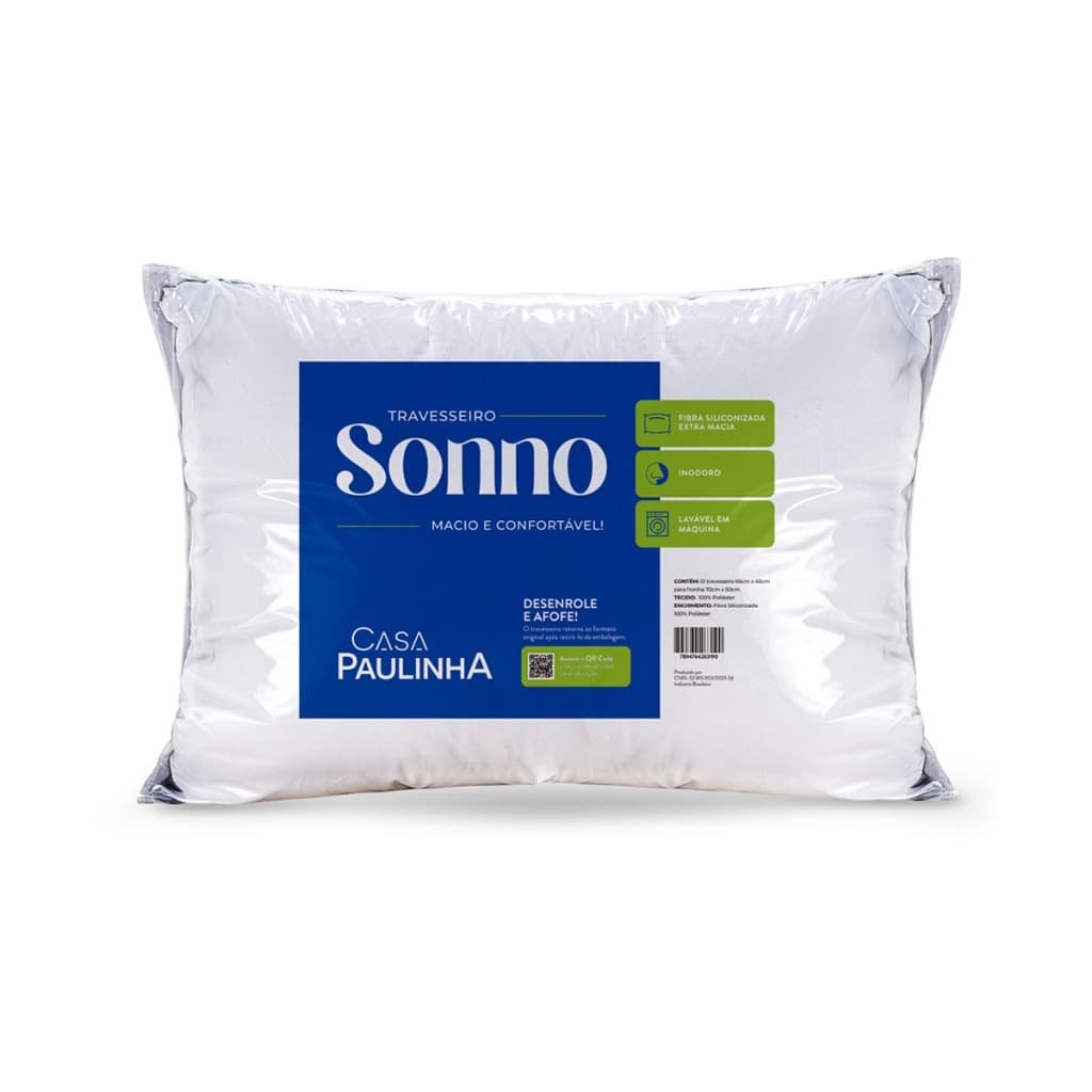 Travesseiro Sonno 70x50 – Super Macio, Fibra Siliconada Lavável