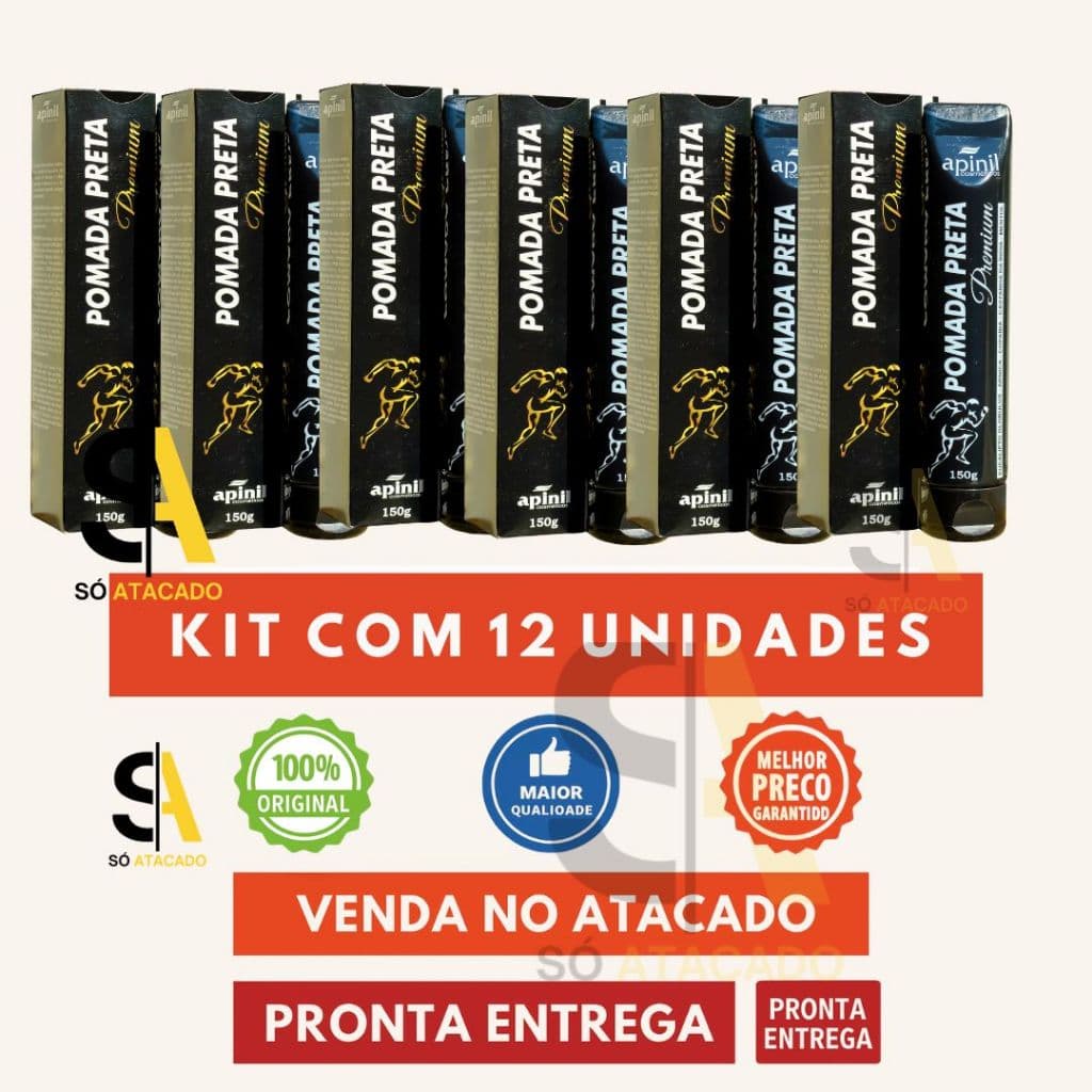 🔥KIT 12 UND Pomada Preta Premium Apinil 150g – Original | Atacado Revenda | Com Nota Fiscal.