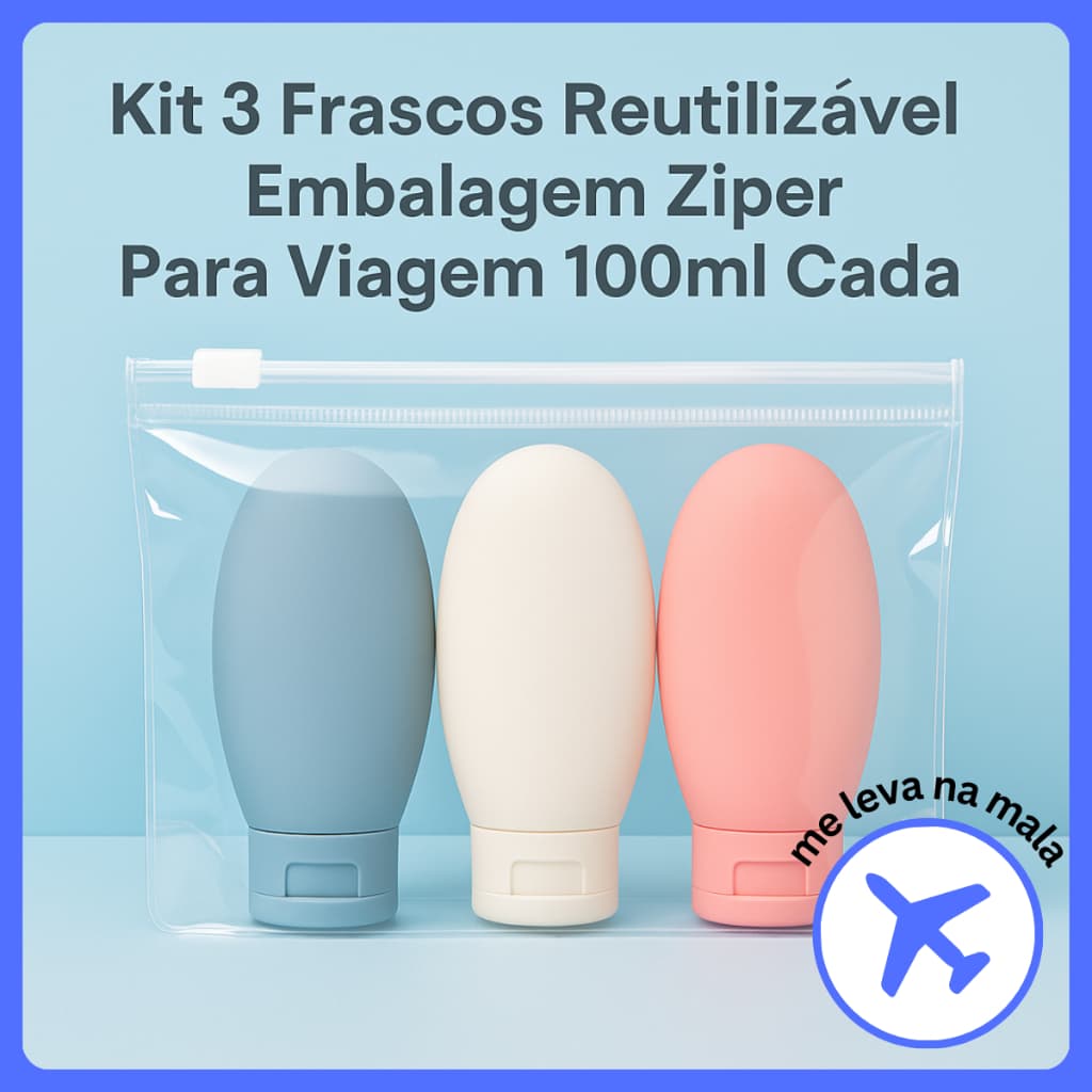 Kit Viagem Frasco Porta Shampoo Pote Creme 3 Peças 100ml Cada Viagem Academia Praia Casa Bolsa