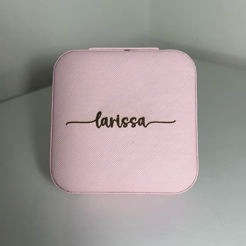 Porta joias personalizado rosa| Mini porta joias com nome | Organizador de joias | Porta Joias para viagem personalizado