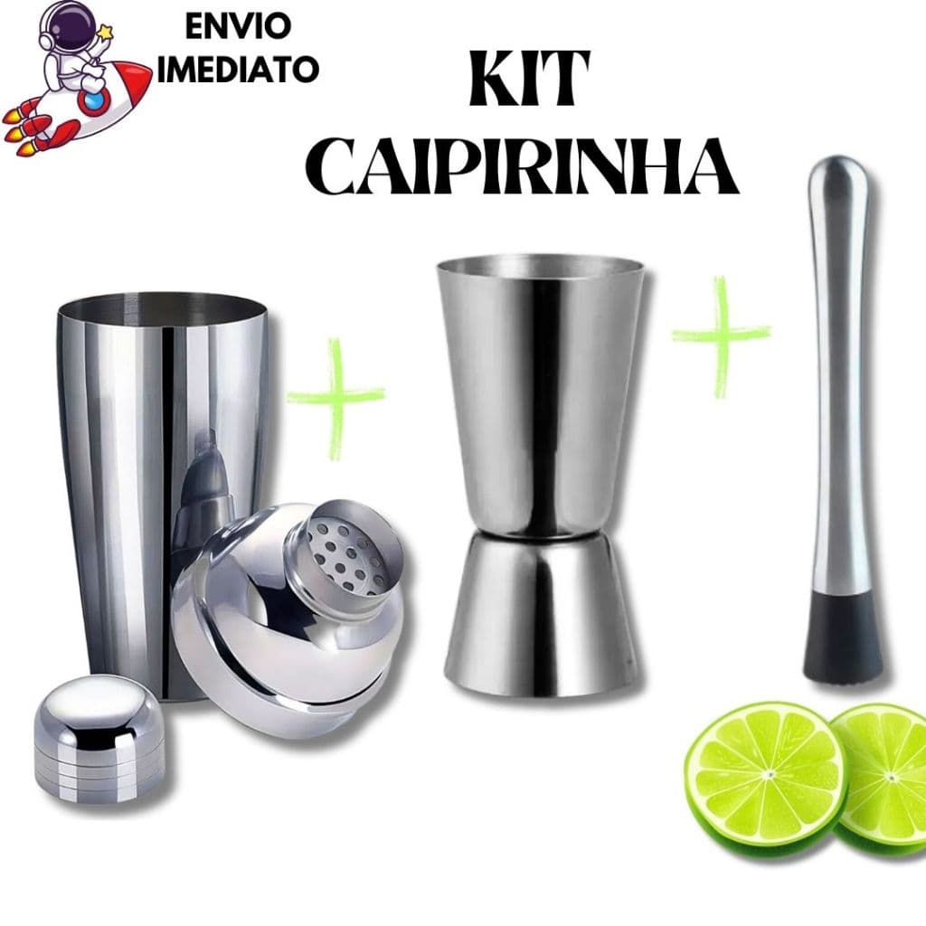 Kit Combo Bar 3 Peças Coqueteleira INOX Socador Dosador Duplo