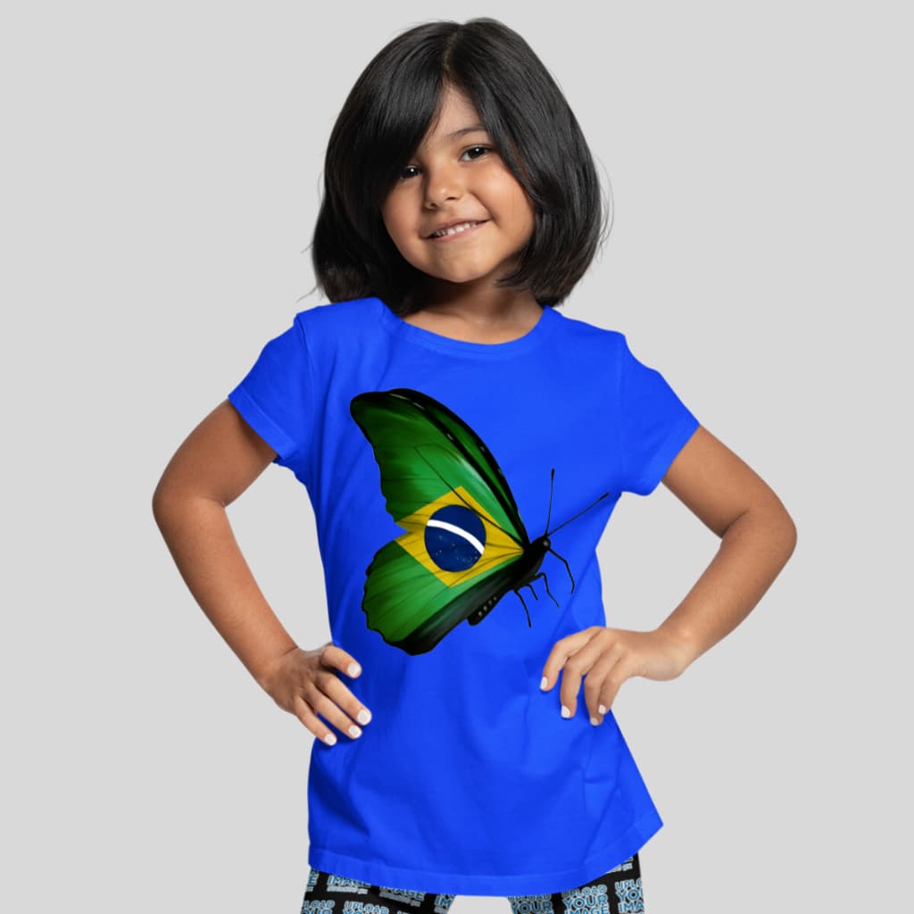 Camisa Camiseta Brasil Infantil Seleção Blusas Infantis Menina Borboleta Cor Bandeira top