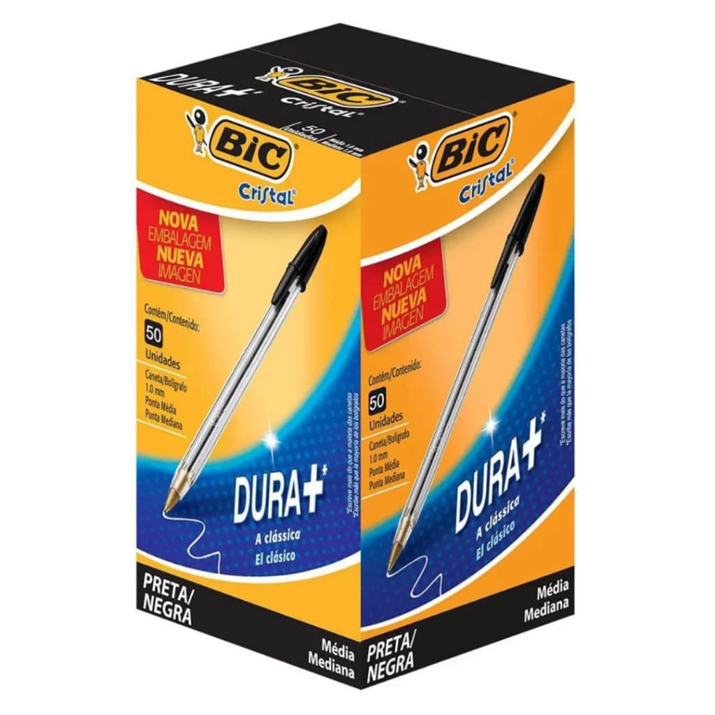 Caneta Bic Preta Caixa com 50 Unidades Ponta Média