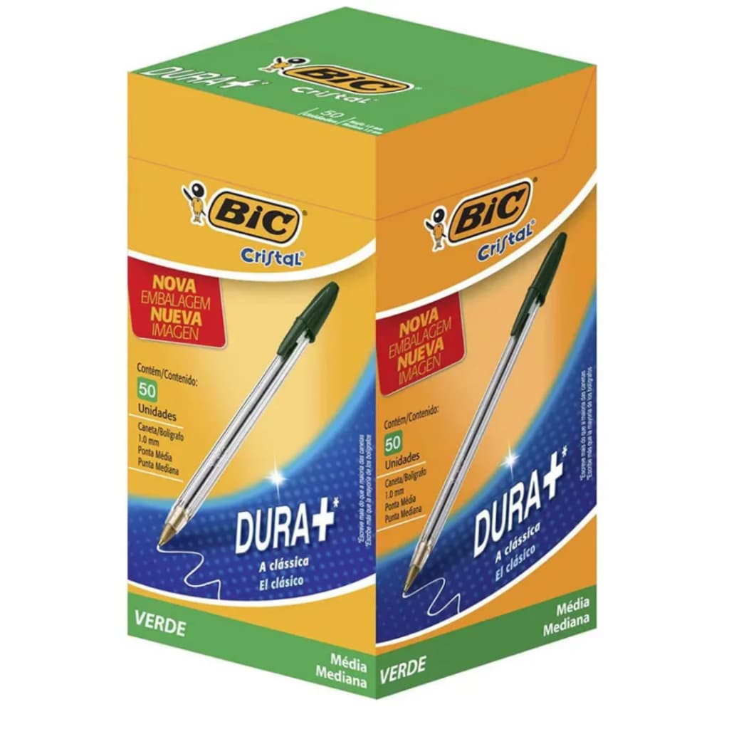 Caneta Bic Verde Caixa com 50 Unidades Ponta Média