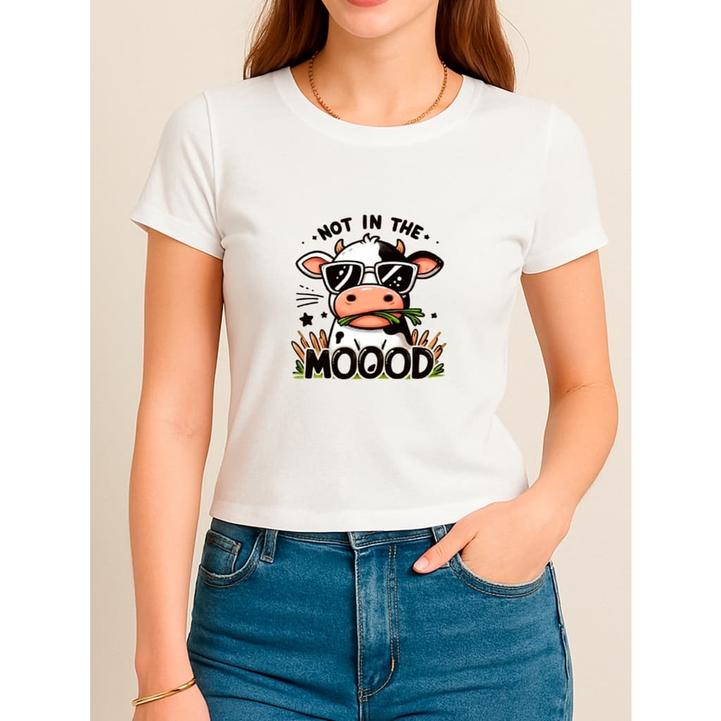 Camiseta Babylook Feminina Estampada 100% Algodão Not In The Mood Vaca Animais Moda Tendência