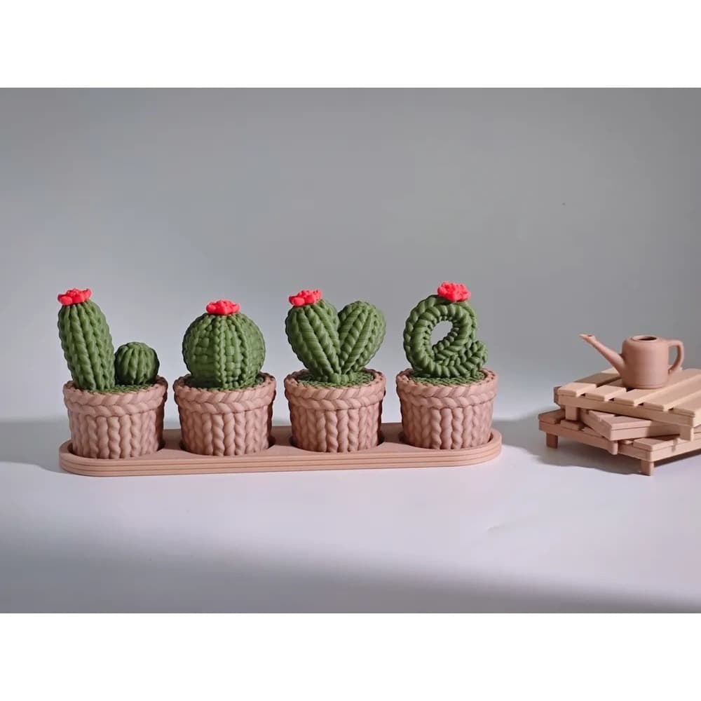 Vasinhos Decorativos de Cactos LOVE – Decoração Criativa - Decoração Fofa - Decoração Presente Tricô
